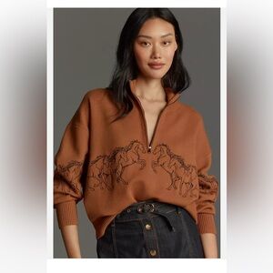 The Montana Mock Neck Half Zip Sweater by Maeve exclusively for Anthropologie
